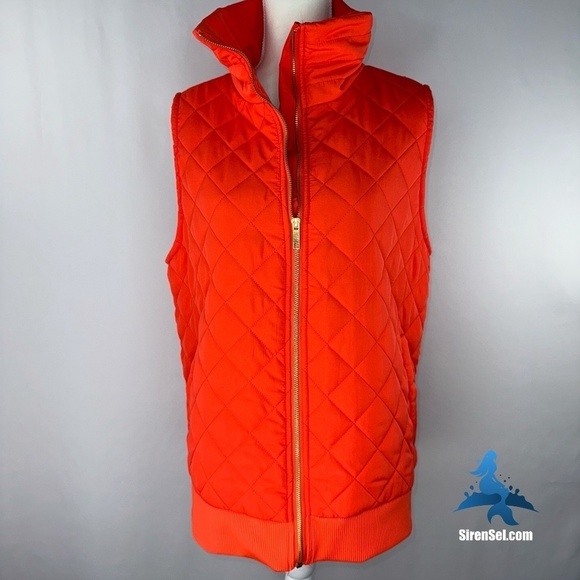 crown & ivy Jackets & Blazers - 1063 NWT Crown & Ivy Puffer Vest - Plus Size 1X - Orange Vue/Blue Gingham